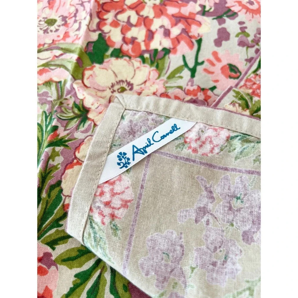 April Cornell Placemats and Napkins Beige Pink Floral Scalloped Quilted Set